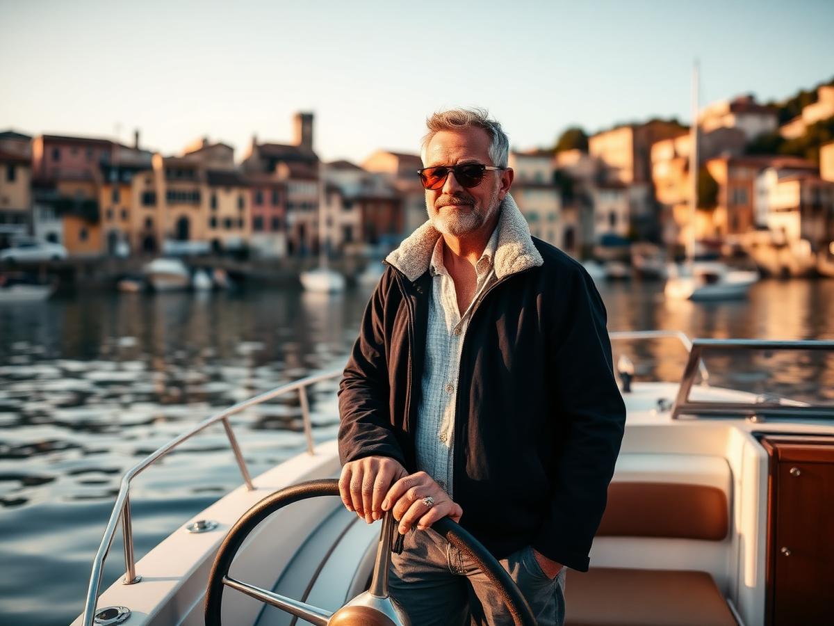 Boat owner at the helm